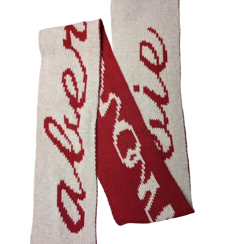 Abercrombie & Fitch Red‎ White Script Logo Knit Fringed Scarf Reversible Angora